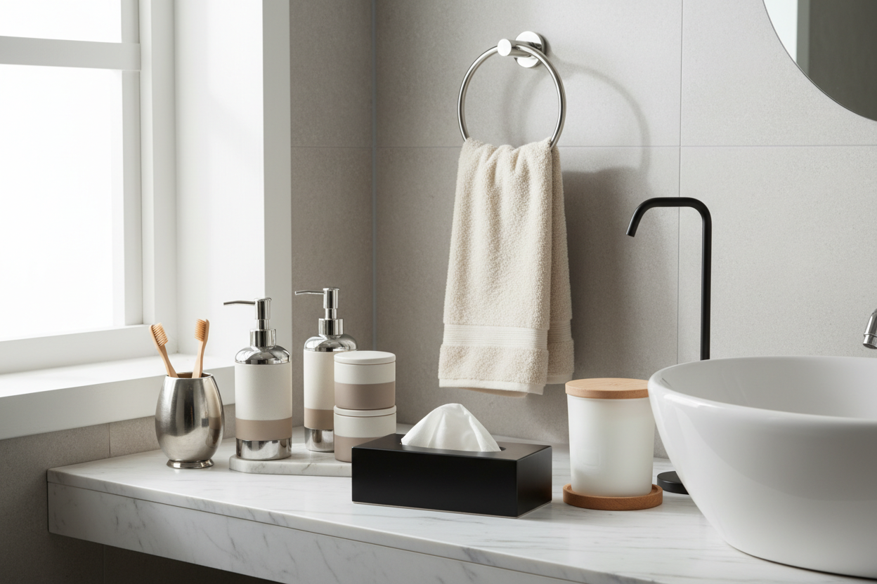 genera immagine complementi di arredo bagno contestualizzati