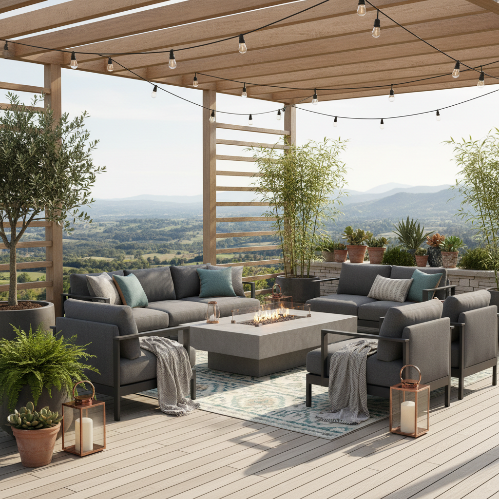 genera immagine di living outdoor in formato quadratl
